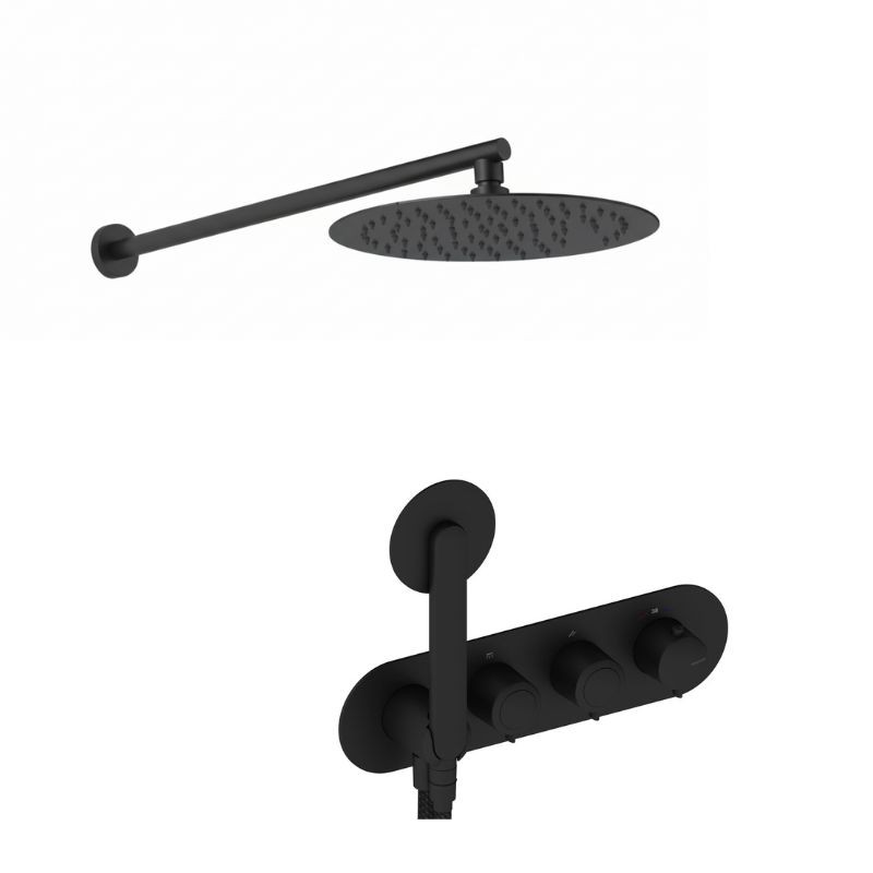 KIT GRIFERÍA TERMOSTÁTICA OVAL DE DUCHA DEDAL PIN NEGRO MATE