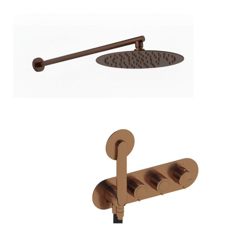 KIT GRIFERÍA TERMOSTÁTICA OVAL DE DUCHA DEDAL PIN ORO ROSA CEPILLADO