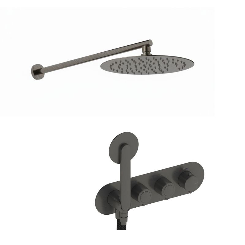 KIT GRIFERÍA TERMOSTÁTICA OVAL DE DUCHA DEDAL PIN ORO RAW METAL