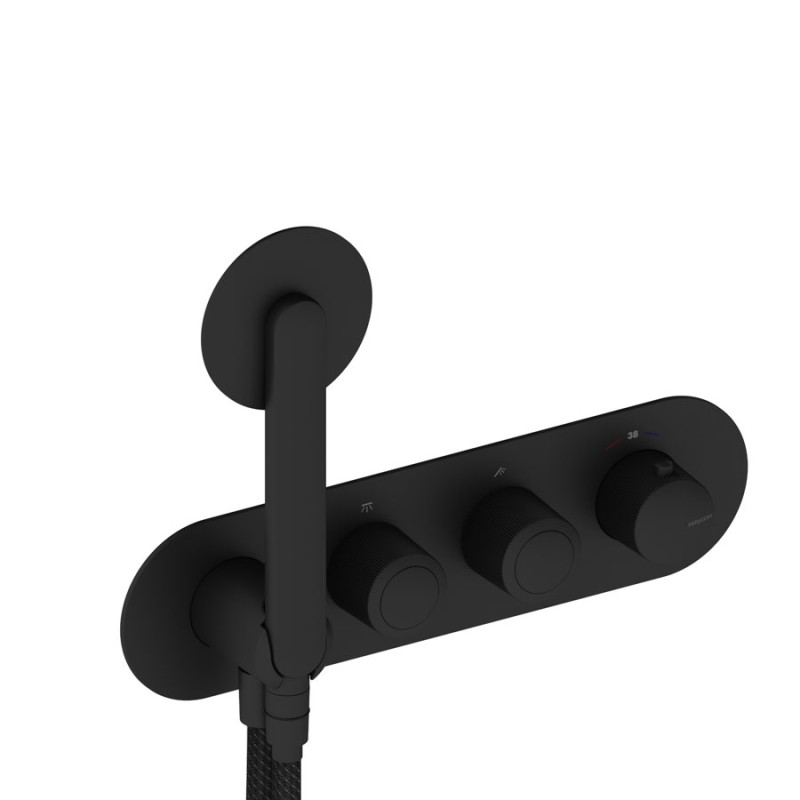 GRIFERÍA TERMOSTÁTICA OVAL DE DUCHA DEDAL PLISSÉ NEGRO MATE