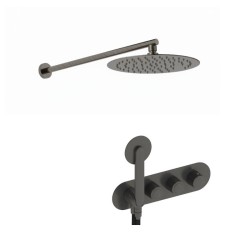 KIT GRIFERÍA TERMOSTÁTICA OVAL DE DUCHA DEDAL PLISSÉ RAW METAL