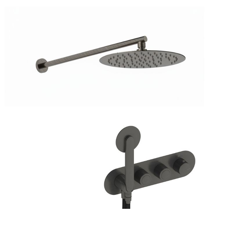 KIT GRIFERÍA TERMOSTÁTICA OVAL DE DUCHA DEDAL PLISSÉ RAW METAL