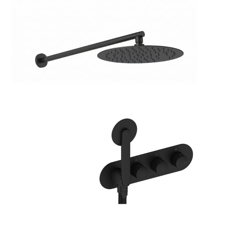 KIT GRIFERÍA TERMOSTÁTICA OVAL DE DUCHA DEDAL NEGRO MATE