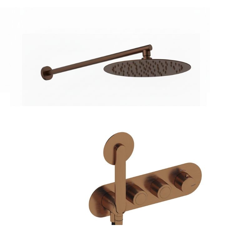 KIT GRIFERÍA TERMOSTÁTICA OVAL DE DUCHA DEDAL ORO ROSA CEPILLADO