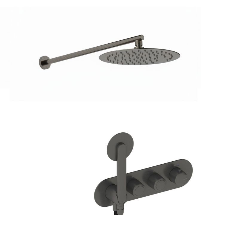 KIT GRIFERÍA TERMOSTÁTICA OVAL DE DUCHA DEDAL RAW METAL