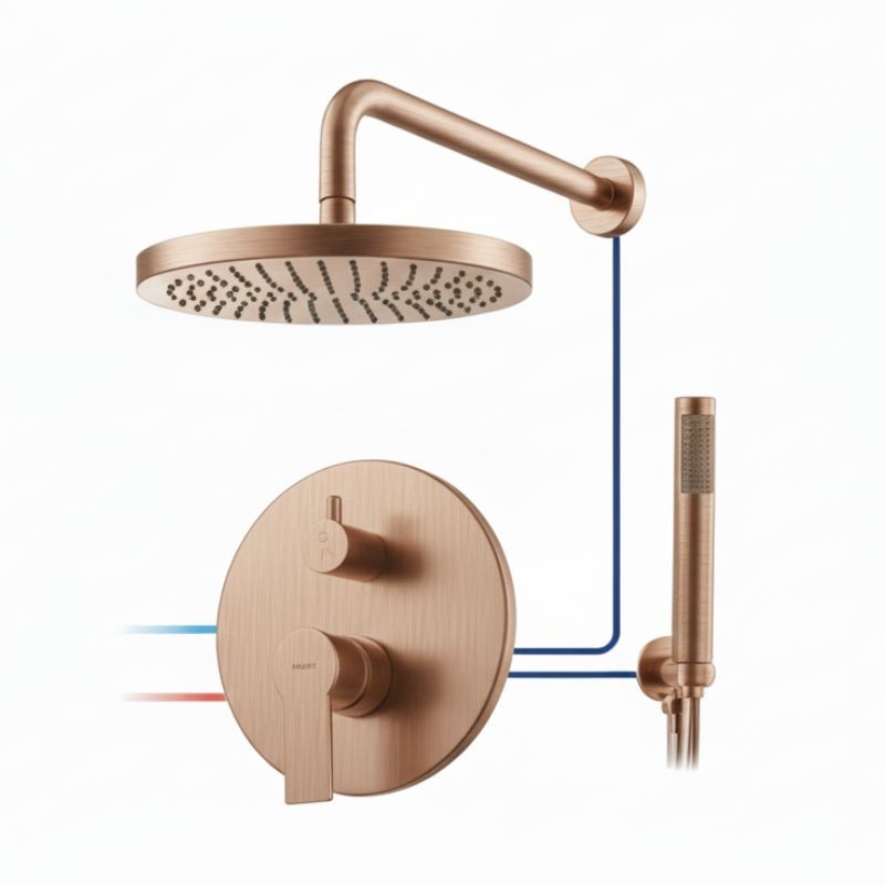 KIT GRIFERÍA MONOMANDO EMPOTRADA DE DUCHA A PARED TOKE ORO ROSA CEPILLADO