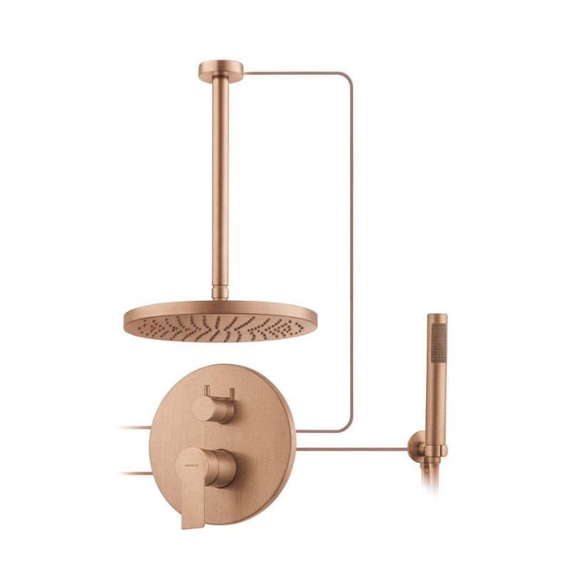 KIT GRIFERÍA MONOMANDO EMPOTRADA DE DUCHA A TECHO TOKE ORO ROSA CEPILLADO