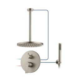 KIT GRIFERÍA MONOMANDO EMPOTRADA DE DUCHA A TECHO TOKE NIQUEL CEPILLADO