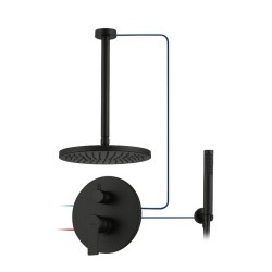 KIT GRIFERÍA MONOMANDO EMPOTRADA DE DUCHA A TECHO TOKE NEGRO