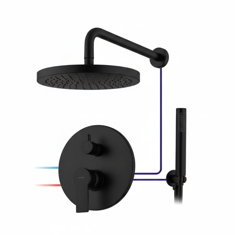 KIT GRIFERÍA MONOMANDO EMPOTRADA DE DUCHA A PARED TOKE NEGRO