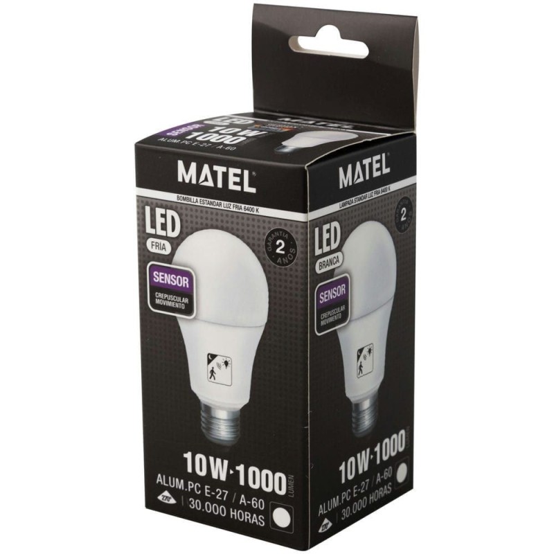 Bombilla LED Sensor PIR y Crepuscular E27 10W Fría Matel