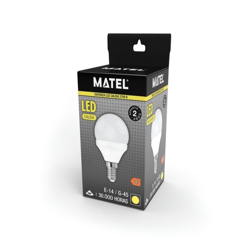 Bombilla LED Esférica E14 7W Cálida Matel