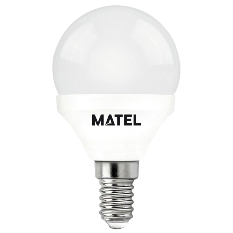 BOMBILLA LED ESFERICA ALUMINIO P.C. E14 7W. FRIA