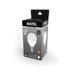 BOMBILLA LED ESFERICA ALUMINIO P.C. E14 7W. FRIA