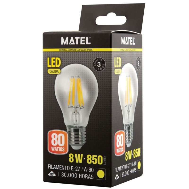 Bombilla LED E27 8 W Cálida Matel