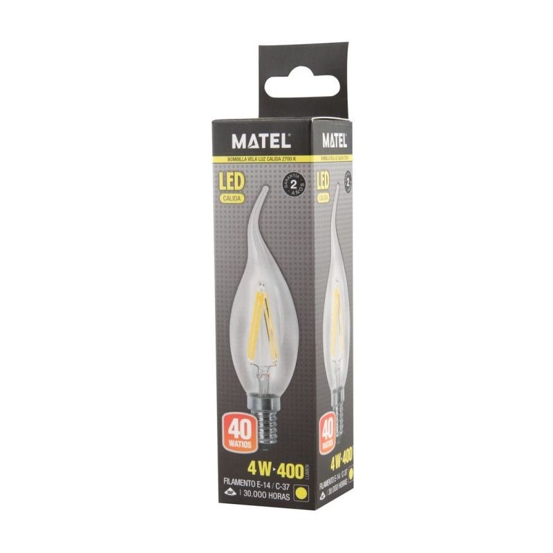 Bombilla LED Vela Flama Filamento E14 4 W Cálida
