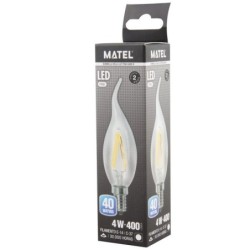 BOMBILLA LED VELA FLAMA FILAM. E14 4W. FRIA