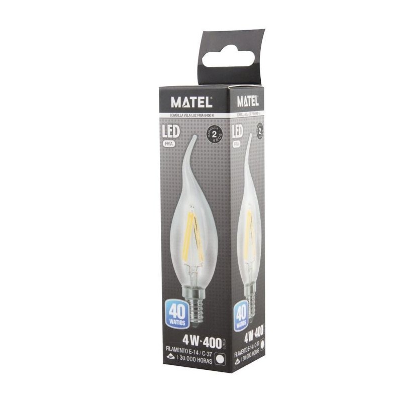 Bombilla LED Vela Flama Filamento E14 4 W Fría