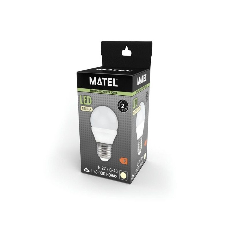 Bombilla LED Esférica E27 5 W Luz Neutra