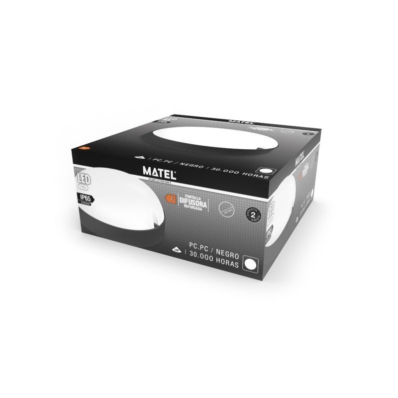 Aplique LED Redondo IP65 12 W Negro Luz Fría