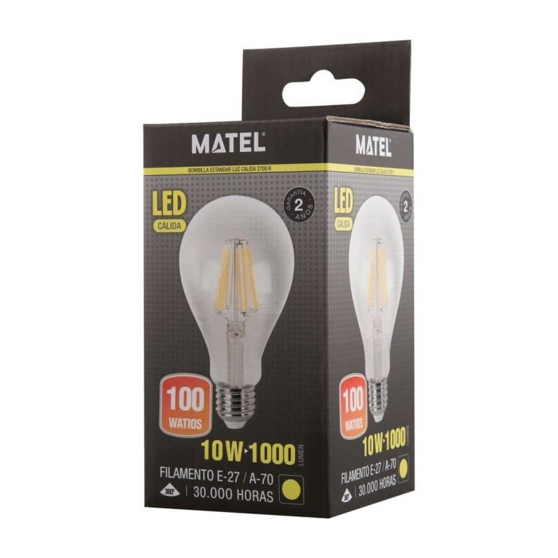 Bombilla LED Filamento Estándar E27 10 W Cálida
