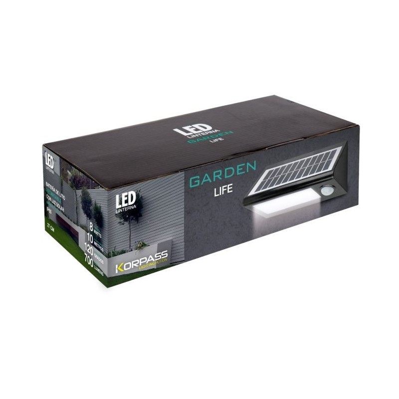 Aplique LED Solar Korpass con Sensor 27cm 8W Fría