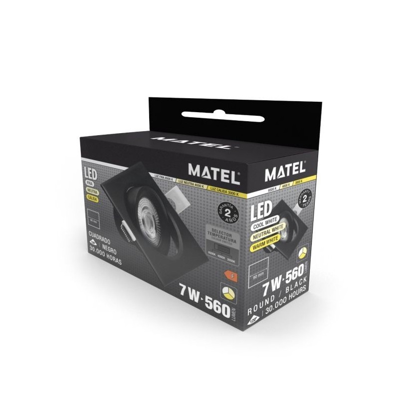 ARO LED BASCULANTE CUADRADO NEGRO IP20 7W CCT