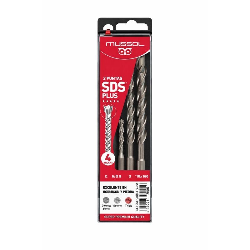 ESTUCHE 4 BROCAS SDS-PLUS 2 PUNTAS