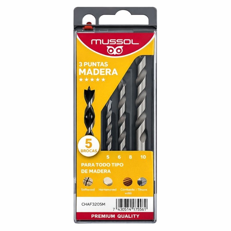 ESTUCHE 5 BROCAS 3 PUNTAS MADERA