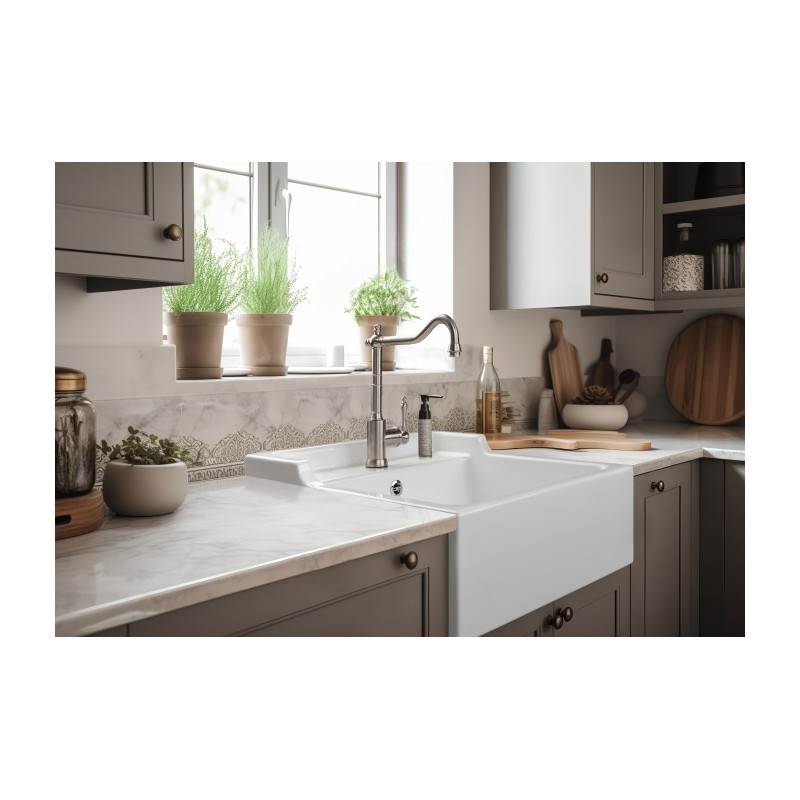 Fregadero François III sobre mueble cerámica blanco Luisiceram Luisina