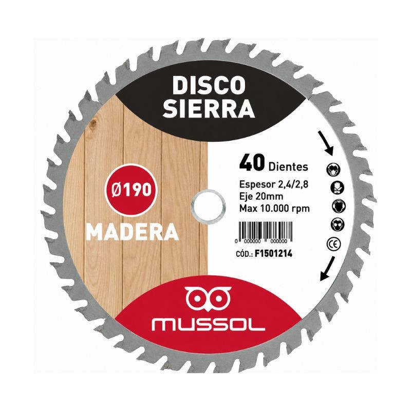 Disco Sierra Circular Mussol Familia 12 190mm Madera