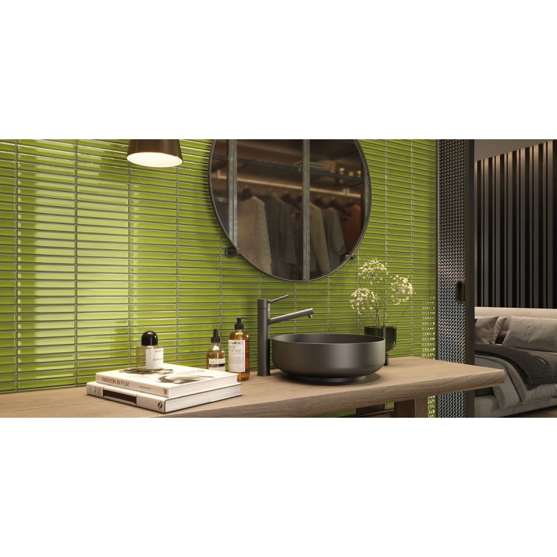 MOSAICO STRIPES REED GREEN GLOSSY 29,6X29,9