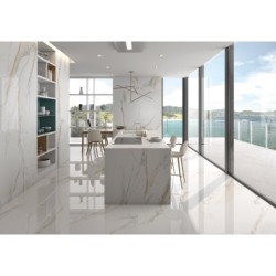 Encimera porcelánica Arklam Atlantis Gold Pulido 12 mm 1600x3200 mm efecto mármol color blanco