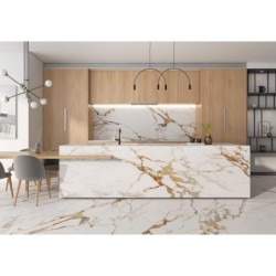 Encimera porcelánica Arklam Calacatta Gold Mate 12 mm 1600x3200 mm efecto mármol color blanco