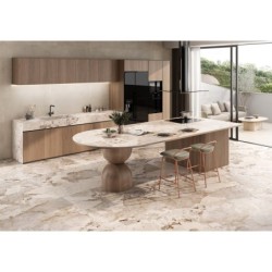 Encimera porcelánica Arklam Patagonia Gold Mate 12 mm 1600x3200 mm efecto mármol color beige