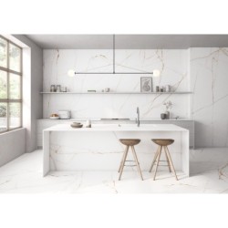 Encimera porcelánica Arklam Melbourne Mate 12 mm 1600x3200 mm efecto mármol color blanco