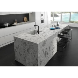 Encimera porcelánica Arklam Amsterdam Grey Natural 12 mm 1600x3200 mm efecto terrazo color gris perla