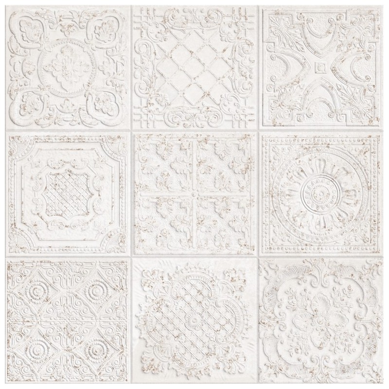 Azulejo porcelánico Gatsby White natural efecto hidráulico 60x60 cm Aparici