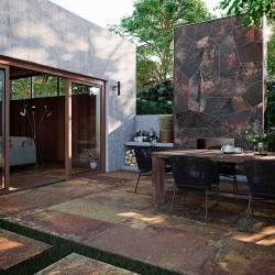 Pavimento porcelánico 20mm exterior Corten Oxidum antideslizante efecto óxido 50x100 cm Aparici