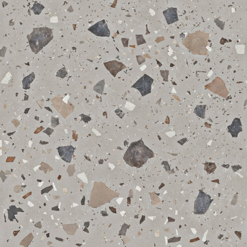 Azulejo porcelánico Pebble Grey natural efecto terrazo 100x100 cm Aparici