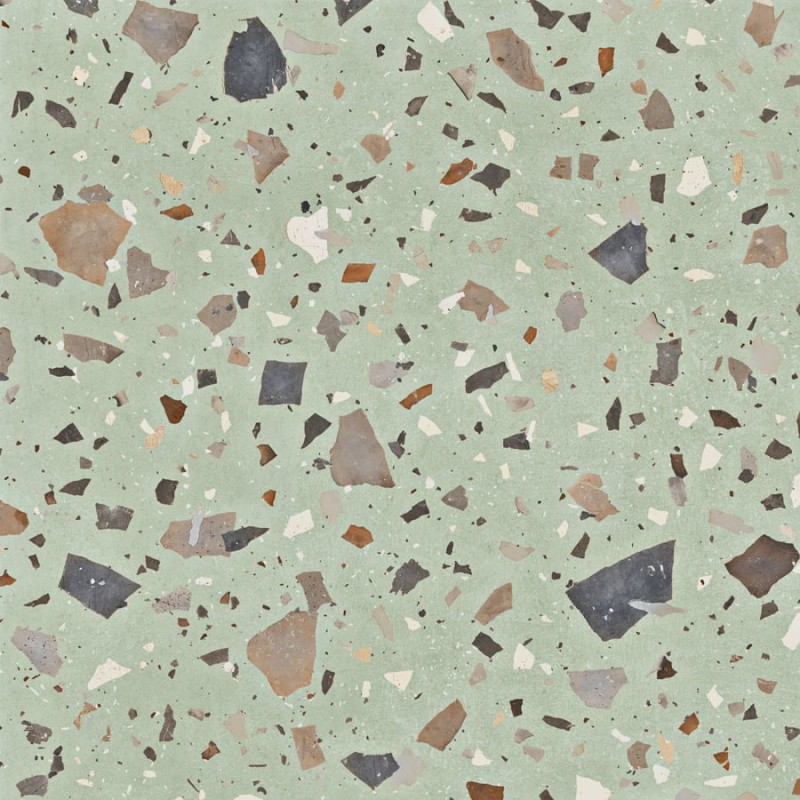 Azulejo porcelánico Pebble Green natural efecto terrazo 100x100 cm Aparici