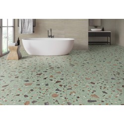 Azulejo porcelánico Pebble Green natural efecto terrazo 60x60 cm Aparici