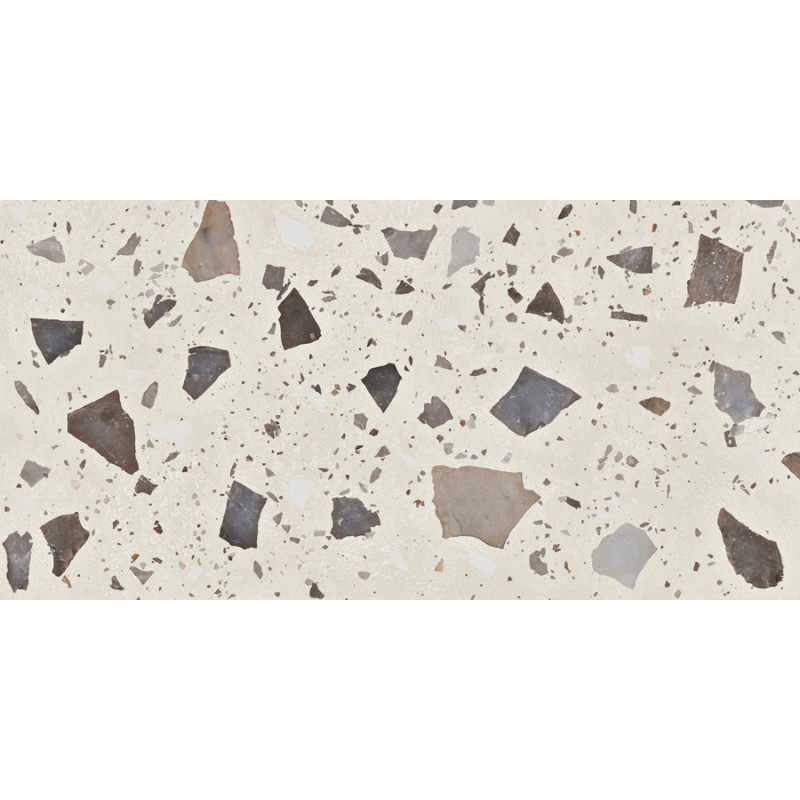 Pavimento porcelánico 20mm exterior Pebble Ivory antideslizante efecto terrazo 50x100 cm Aparici