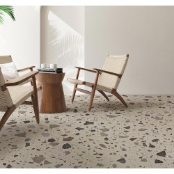 Pavimento porcelánico 20mm exterior Pebble Ivory antideslizante efecto terrazo 50x100 cm Aparici