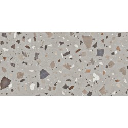 Pavimento porcelánico 20mm exterior Pebble Grey antideslizante efecto terrazo 50x100 cm Aparici
