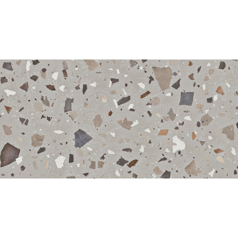 Pavimento porcelánico 20mm exterior Pebble Grey antideslizante efecto terrazo 50x100 cm Aparici