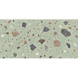 Pavimento porcelánico 20mm exterior Pebble Green antideslizante efecto terrazo 50x100 cm Aparici