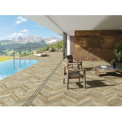 Azulejo porcelánico Chevron Oak Stamp natural efecto madera 50x100 cm Aparici