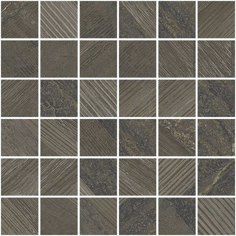 Mosaico enmallado Chevron Walnut Stamp natural efecto madera 30x30 cm Aparici
