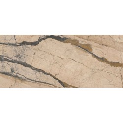 Lámina porcelánica Breccia de TAU ceràmica en color Etna Gold, acabado polisoft semi-pulido, formato 120x280 cm
